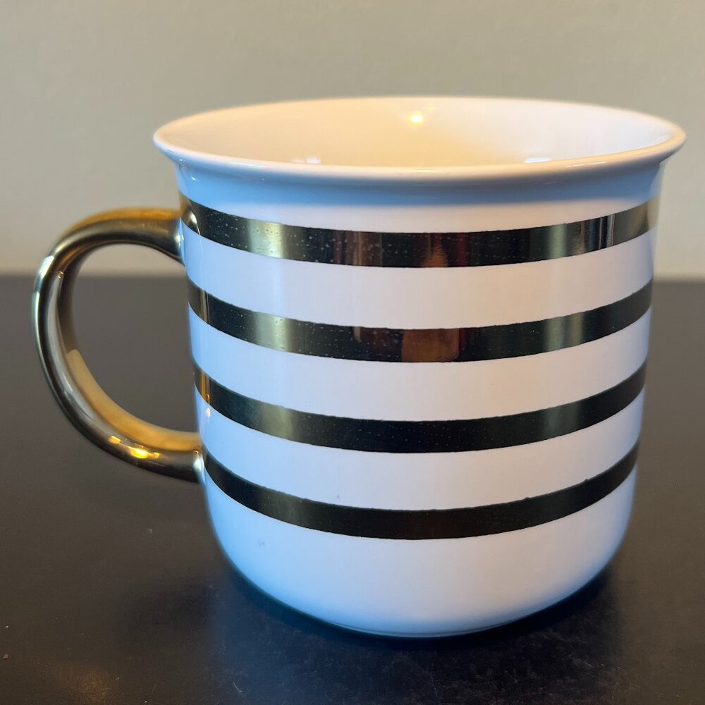 Burton + BURTON  Horizontal Metallic Gold Striped Ceramic Coffee Tea Mug Cup - Picture 2 of 12
